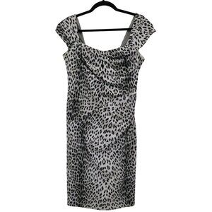 Tadashi Shoji Cheetah Print Dress Womens 6 White Mob Wife Glam Trendy Timeless